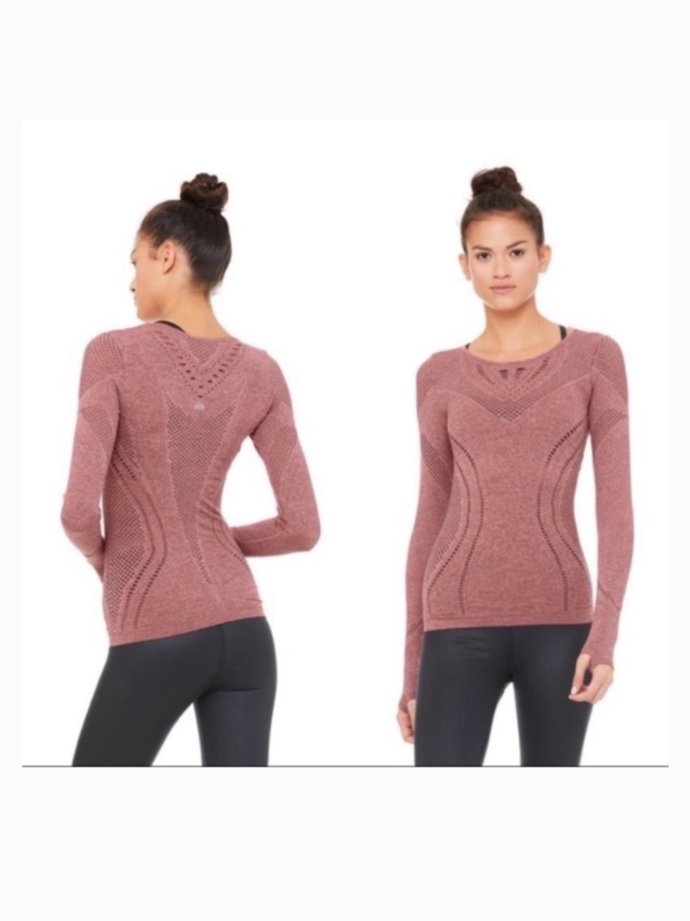 Alo Yoga Lark Seamless Laser Cut Mesh Top Long Sleeve Rosewood Stretch